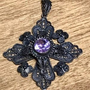 Sterling silver necklace alexandrite, Filigree  purple Necklace
